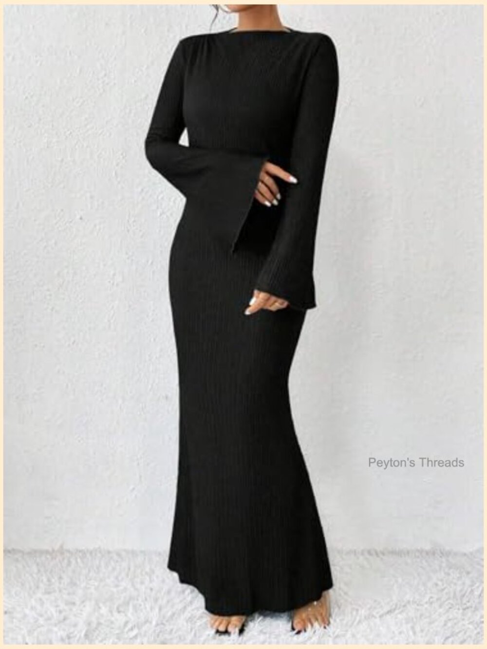 Maxi Dress with Flare Sleeves Mermaid Hem Boho - Picture 3 of 7